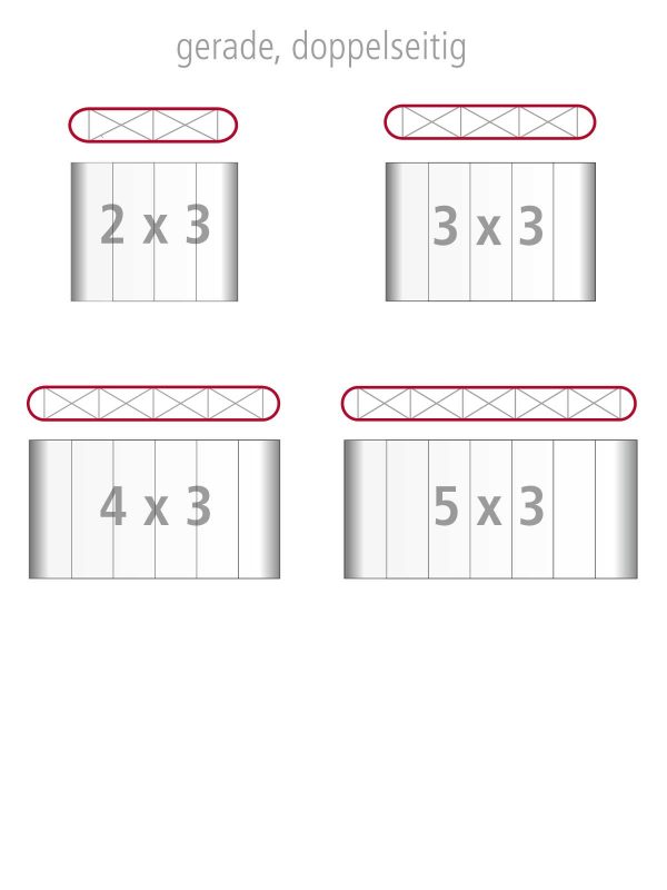 Die vier Größen der PopUp Faltwand gerade, doppelseitig